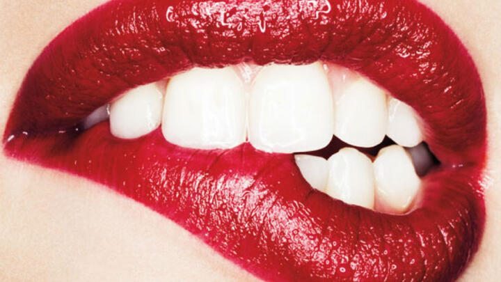 teeth and lipstick